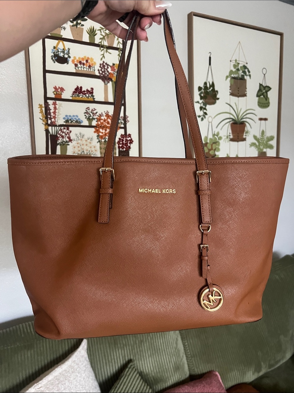 Michael Kors Cognac Leather Tote with Gold Hardware